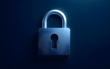 A metallic padlock with a keyhole centered on a dark, slightly textured background, suggesting security and privacy.の写真素材