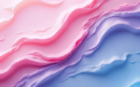 An abstract surface or pattern featuring soft, flowing wave-like lines in pastel shades of pink,...