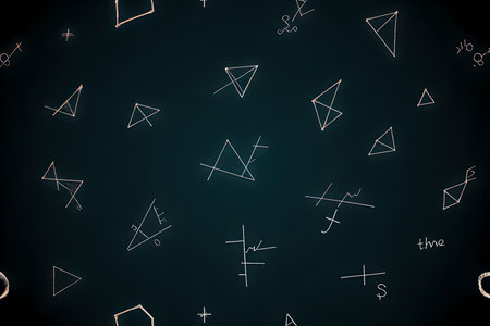 A wallpaper with a dark green, blackboard-like background filled with thin, light-colored lines and...