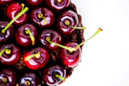 Homemade Raw Vegan Cherry Tart, macro shot, selective focus, shallow DOFの写真素材