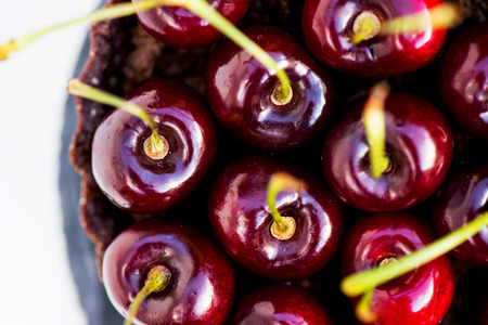 Homemade Raw Vegan Cherry Tart, macro shot, selective focus, shallow DOFの写真素材