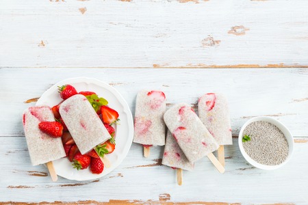 Vegan Strawberry Popsicles with Chia Seeds and Coconut Milkの写真素材