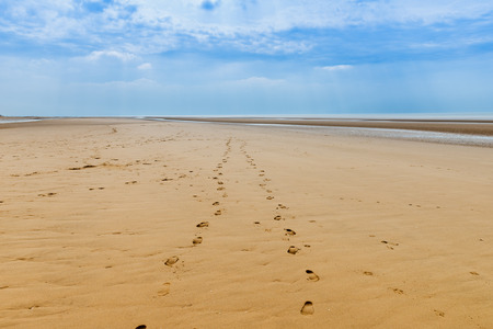 Sandy Formby Beach  near Liverpool on a cloudy day before the storm. This is the North West Coast of England, United Kingdomの写真素材