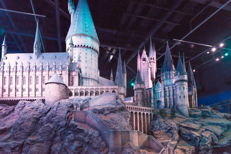LEAVESDEN, UK - MARCH 24th 2017:  A scale model of Hogwarts, which is located at the Warner Brothers studio and can be visited during the Making of Harry Potter tour, Leavesden, UKのeditorial素材