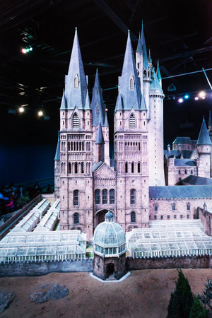 LEAVESDEN, UK - MARCH 24th 2017:  A scale model of Hogwarts, which is located at the Warner Brothers studio and can be visited during the Making of Harry Potter tour, Leavesden, UKのeditorial素材