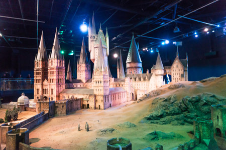 LEAVESDEN, UK - MARCH 24th 2017:  A scale model of Hogwarts, which is located at the Warner Brothers studio and can be visited during the Making of Harry Potter tour, Leavesden, UKのeditorial素材