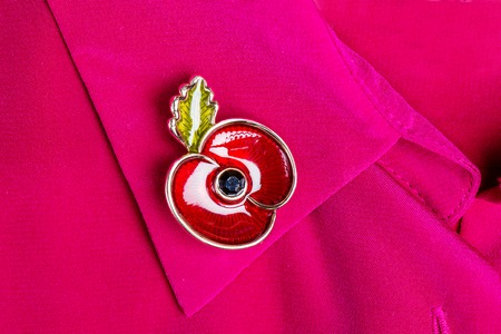 Red Poppy Pin as a Symbol of Remembrance Day, 11 Novemberの写真素材