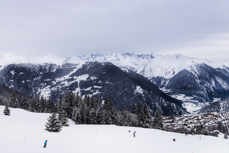 Beautiful view on the valley in Swiss Alps, Verbier, Switzerland. の写真素材