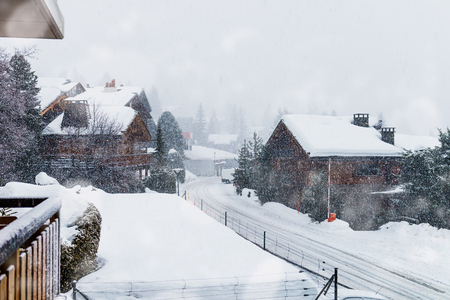Heavy snow the valley in Swiss Alps, Verbier, Switzerland. の写真素材