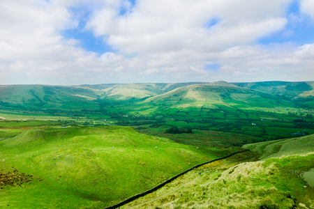Mam Tor hill near Castleton and Edale in the Peak District National Park, England, UK, beautiful hills and serpentine road, summer hiking conceptの写真素材