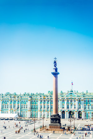 Palace Square with State Hermitage Museum and Winter Palace in Saint Petersburg, Russiaのeditorial素材