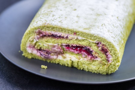 Morello Cherry and Matcha Rouladeの写真素材