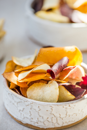 Bowl of Healthy Snack from Vegetable Chipsの写真素材
