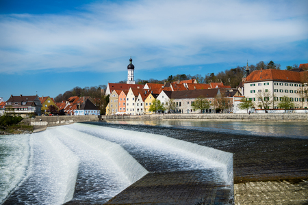 Streets and river bank in Landsberg am Lech town in Germany, Bavariaの写真素材