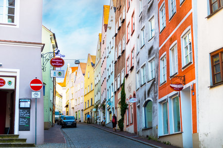 Streets and river bank in Landsberg am Lech town in Germany, Bavariaのeditorial素材