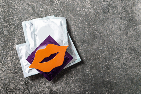 Condom and lips from photo booth propsの写真素材