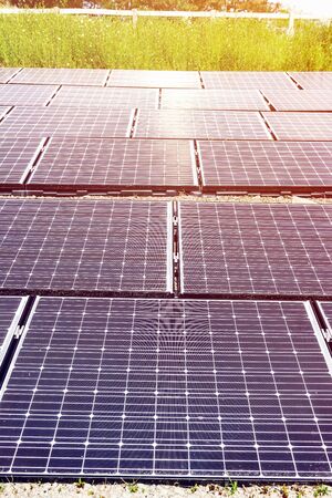 Construction of the Solar panels as alternative electricity source, green power, concept of...