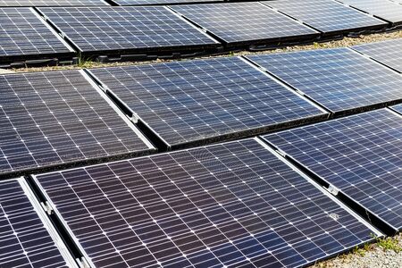 Construction of the Solar panels as alternative electricity source, green power, concept of...