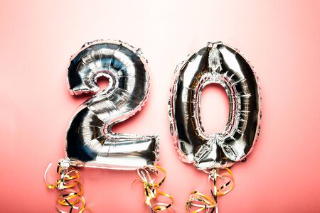 Balloon Bunting for celebration Happy 20th Anniversary made from Silver Number Balloons. Holiday...