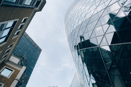London, UNITED KINGDOM - OCTOBER 15, 2019 : London Citys glass skyscrapers in one of the worlds biggest financial districtsのeditorial素材