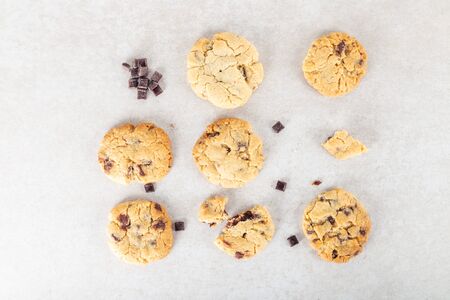 Homemade vanilla biscuits with chocolate chips made by kids