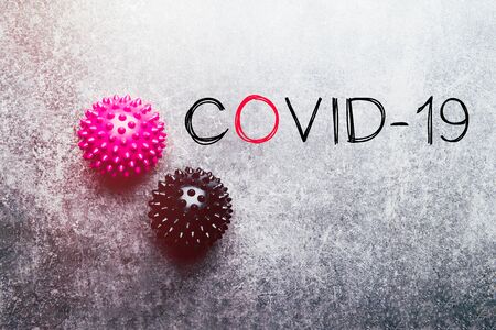 Word COVID-19. Abstract virus strain models of COVID-19 or Corovavirus pandemicの写真素材