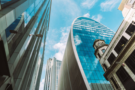 London, UNITED KINGDOM - OCTOBER 15, 2019 : London Citys glass skyscrapers in one of the worlds...