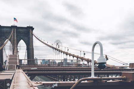 Details of the Brooklyn Bridge in New York City, USA.