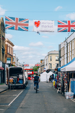 LONDON, UK- 10 September, 2020: Empty Portobello Road Market in London, used to be a famous attraction in Notting Hill in west London, but empty due to coronavirus pandemic outbreak and no touristsのeditorial素材