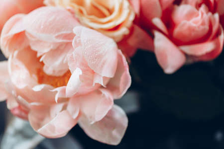 Fresh bunch of pink peonies and rosesの写真素材