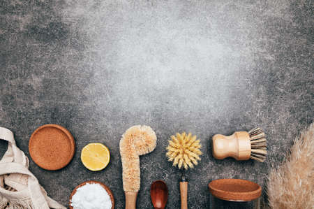 Bamboo Kitchen Scrub Brush Set of 4の写真素材