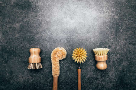 Bamboo Kitchen Scrub Brush Set of 4の写真素材