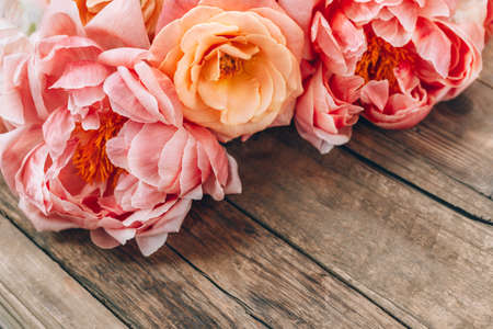 Bunch of pink peonies and rosesの写真素材