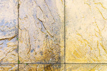 Cleaning of tiles in the garden with pressure washer