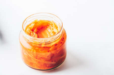 Jar of Korean Kimchi, fermented cabbageの写真素材