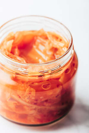 Jar of Korean Kimchi, fermented cabbageの写真素材