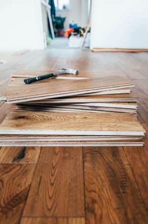 Solid oak wood flooringの写真素材