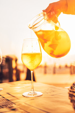 Refreshing white sangriaの写真素材