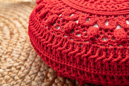 Crochet Round Cotton Cushionの写真素材