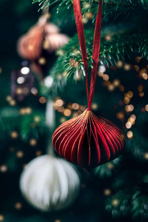 Trendy paper Christmas tree baublesの写真素材