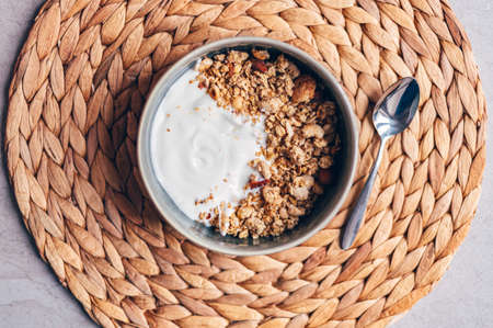 Homemade granola and yogurtの写真素材