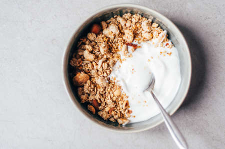 Homemade granola and yogurtの写真素材