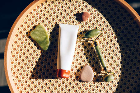 Jade face roller and Gua sha stoneの写真素材