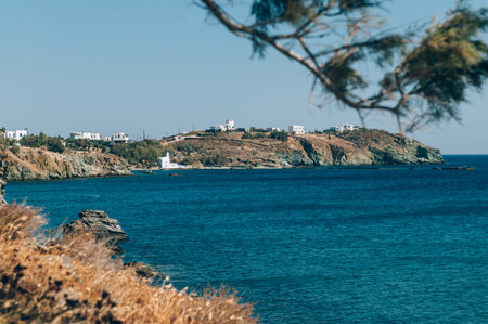Kionia Beach swimming, the place to embrace the Aegean Sea, Tinos, Greeceの写真素材