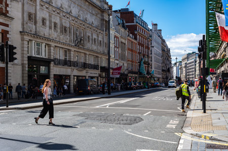 London, United Kingdom - August 21, 2023: Busy summer streets and parts of Soho near Piccadilly Circus, area of City of Westminster, part of the West End of Londonのeditorial素材