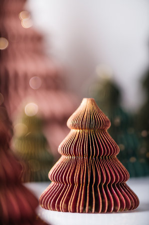 Trendy decorative Christmas tree baubles, which made of paper, DIY project, Organic Modern Design, Hanging Festive Honeycomb Foldable 3D ballsの写真素材