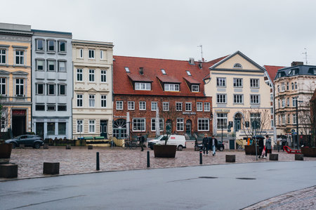 Lubeck, Germany - February 13, 2024: Lubeck city centre in region Schleswig-Holstein, Germany. Hanseatic City. Old Town architecture.のeditorial素材