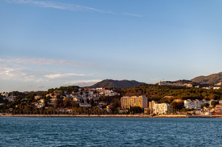 Coast Line near Malaga, Costa del Sol, Spain shoot from the boat during sunset. Beautiful Alboran Seaの写真素材