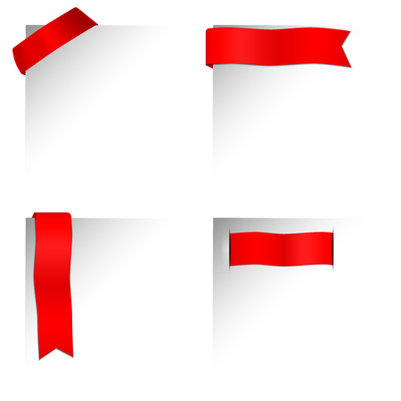 Red Ribbon Strip on coner of paperのイラスト素材