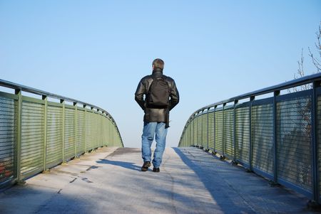 man on bridgeの写真素材